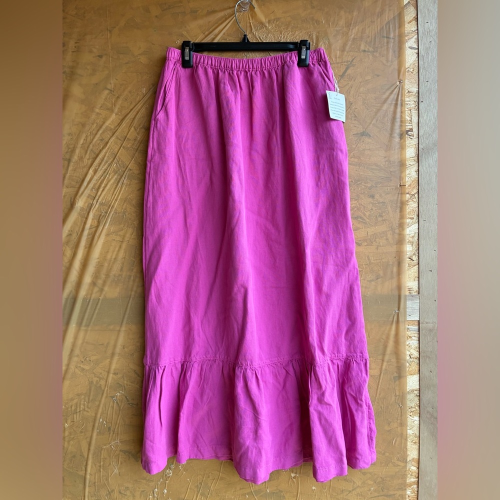 NWT Calypso St. Barth Linen Blend Ruffle Tiered Maxi Skirt in Pink Size Medium